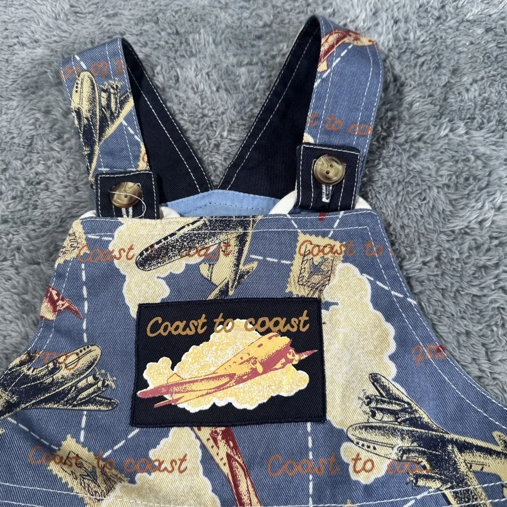 Vintage Toddler Airplane Coast To Coast Blue SZ 4T Bibs AOP Flights Travel Kids